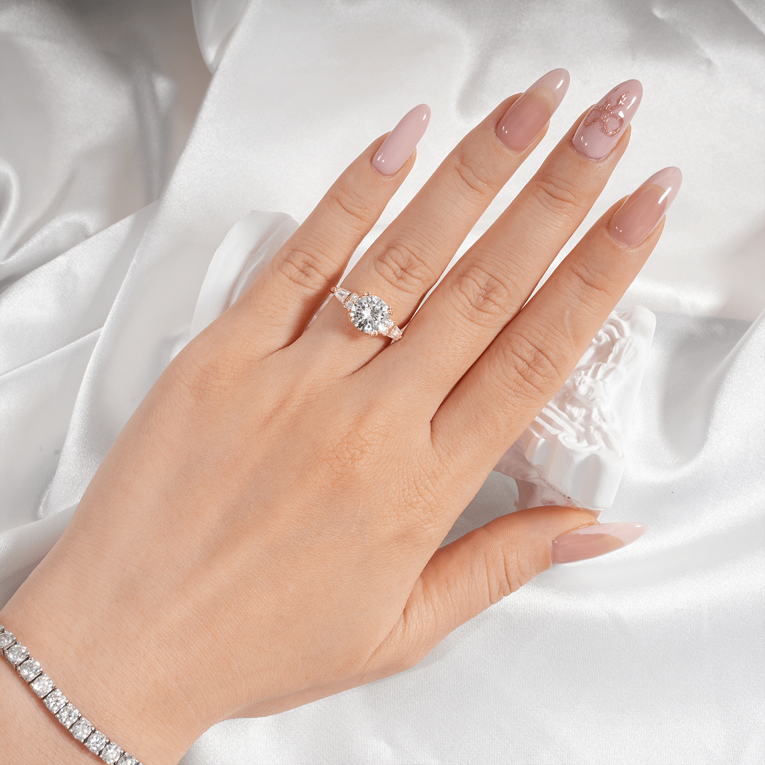 Three Stones 2CT Round Cut Moissanite Diamond Engagement Ring