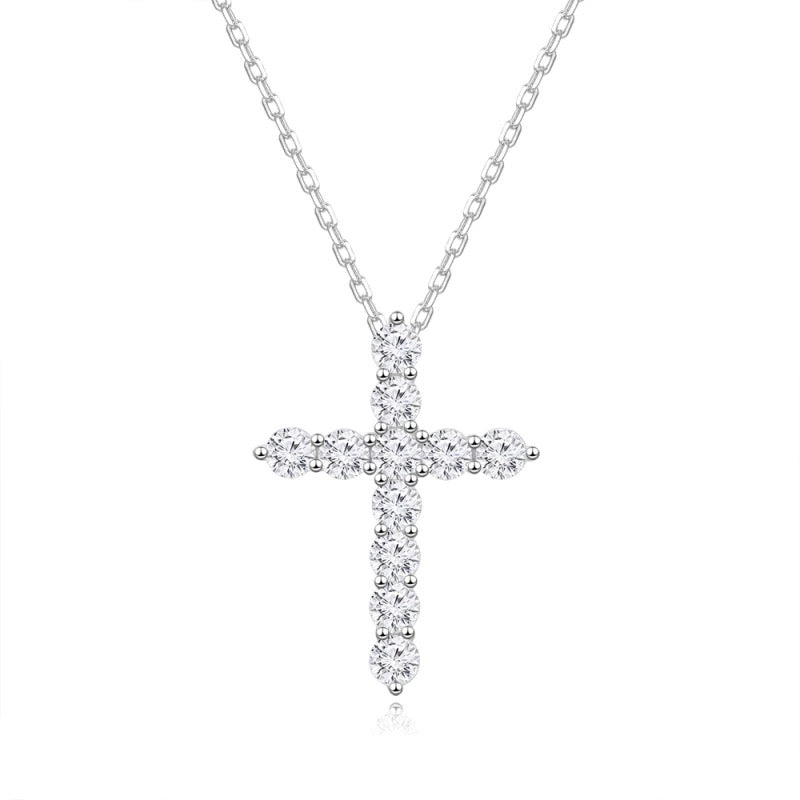 14K Gold Plated Cross Shared Moissanite Necklace