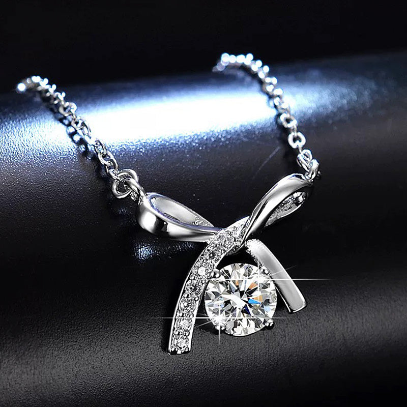 14K Gold Plated 1CT Round Cut Moissanite Bow Setting Necklace