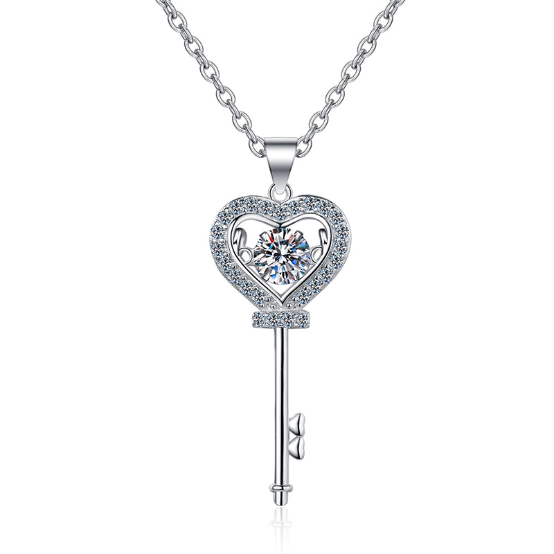 14K Gold Plated Radiant Heart Key Moissanite Pendant