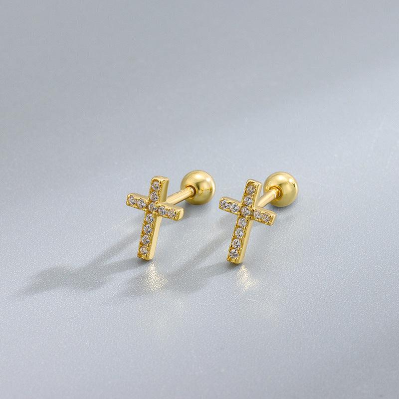Moissanite Cross Barbell Screw Back Earrings