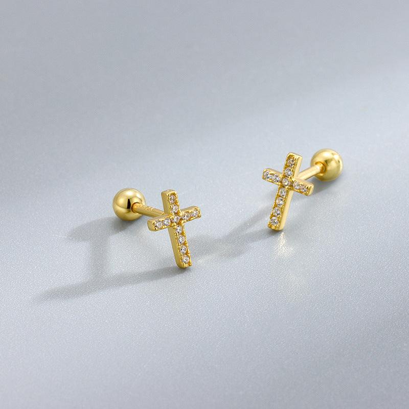 Moissanite Cross Barbell Screw Back Earrings