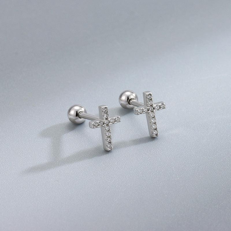 Moissanite Cross Barbell Screw Back Earrings