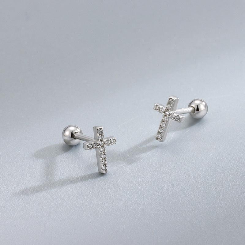 Moissanite Cross Barbell Screw Back Earrings