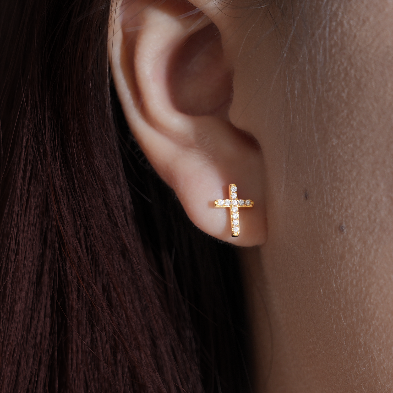 Moissanite Cross Barbell Screw Back Earrings