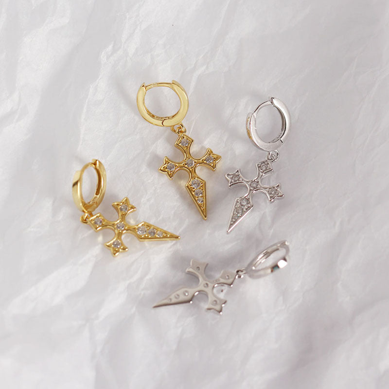 Cross Design Moissanite Hoop Earrings