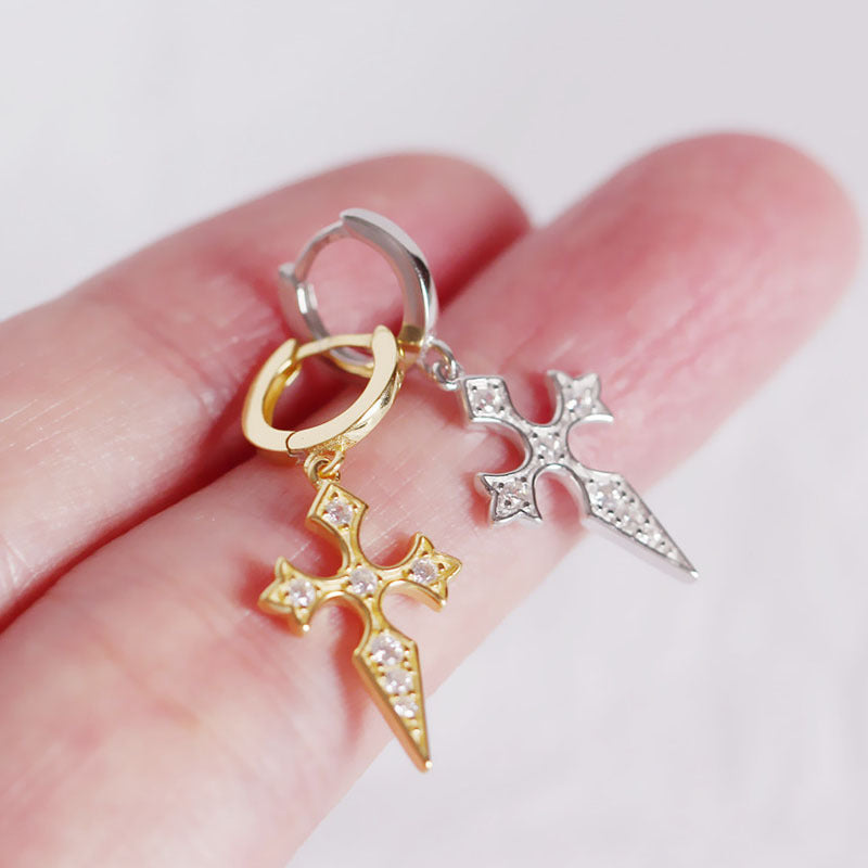 Cross Design Moissanite Hoop Earrings