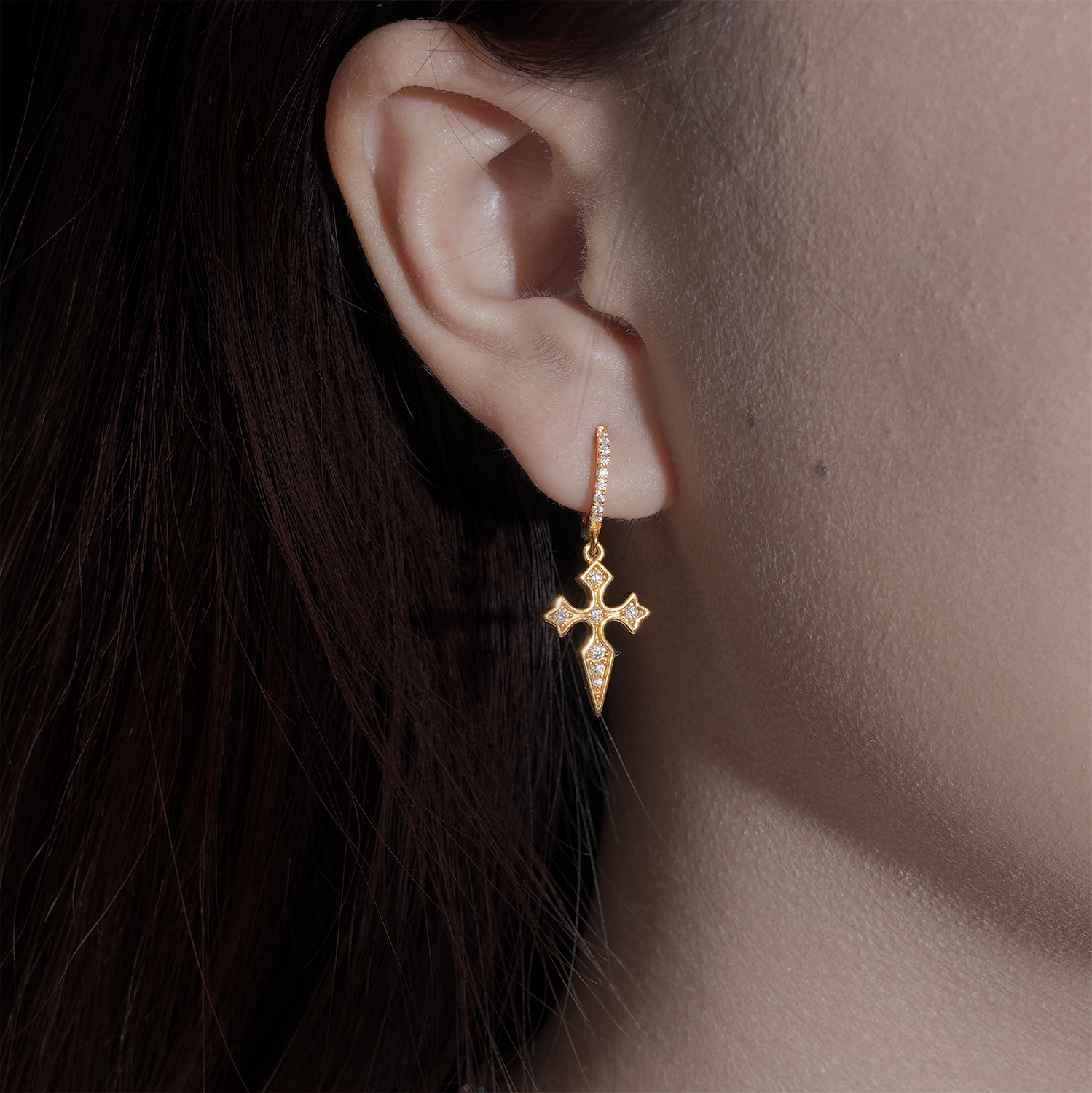 Cross Design Moissanite Hoop Earrings