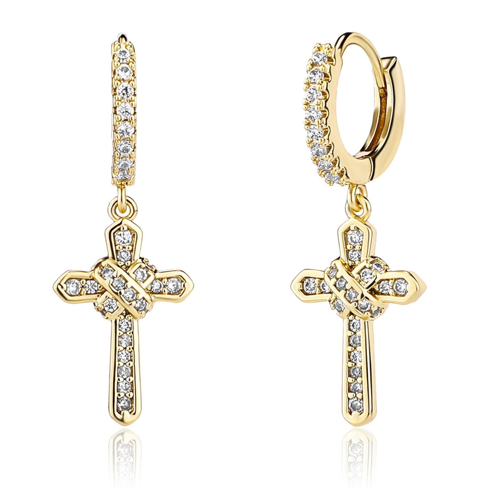 Luxe Cross Design Moissanite Hoop Earrings
