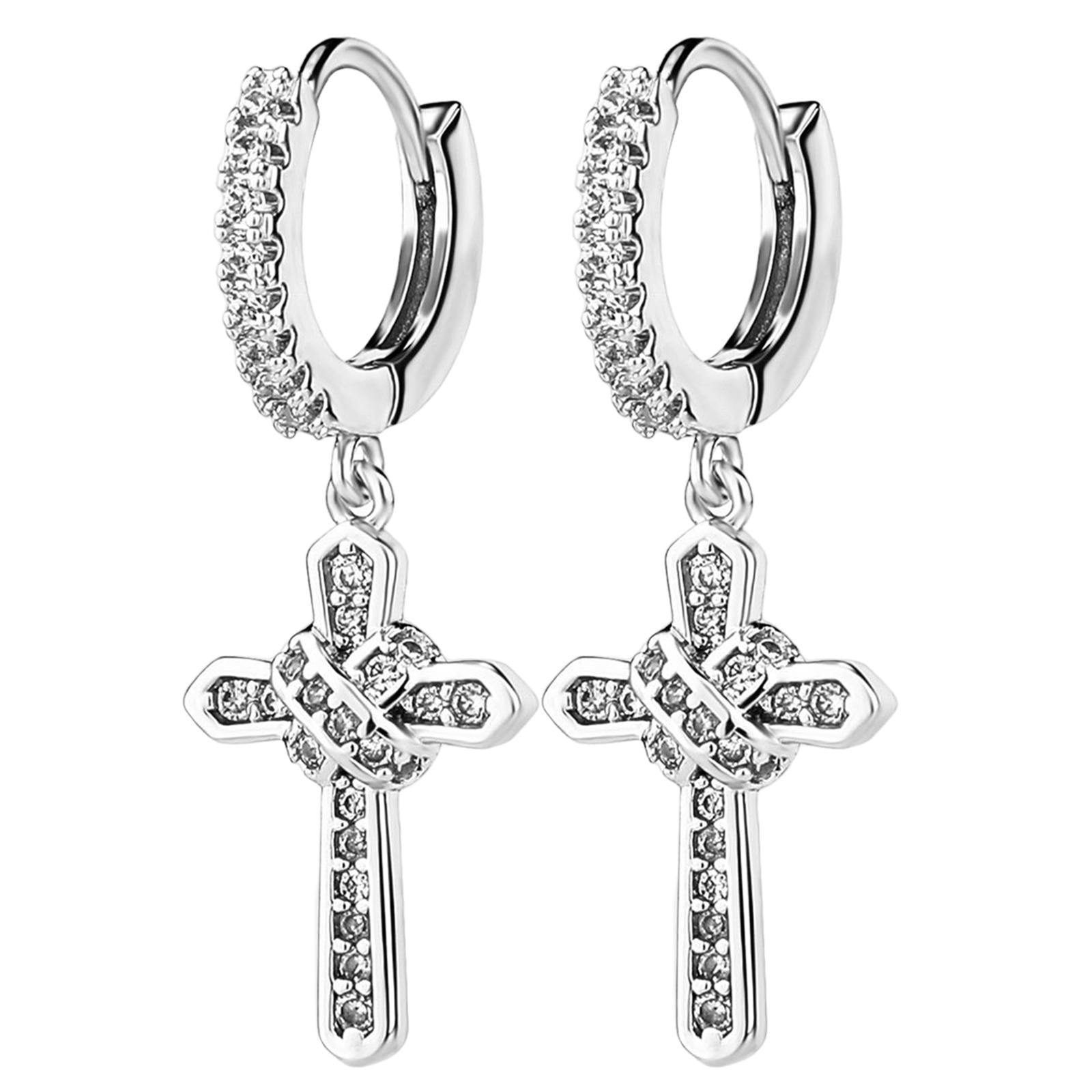 Luxe Cross Design Moissanite Hoop Earrings