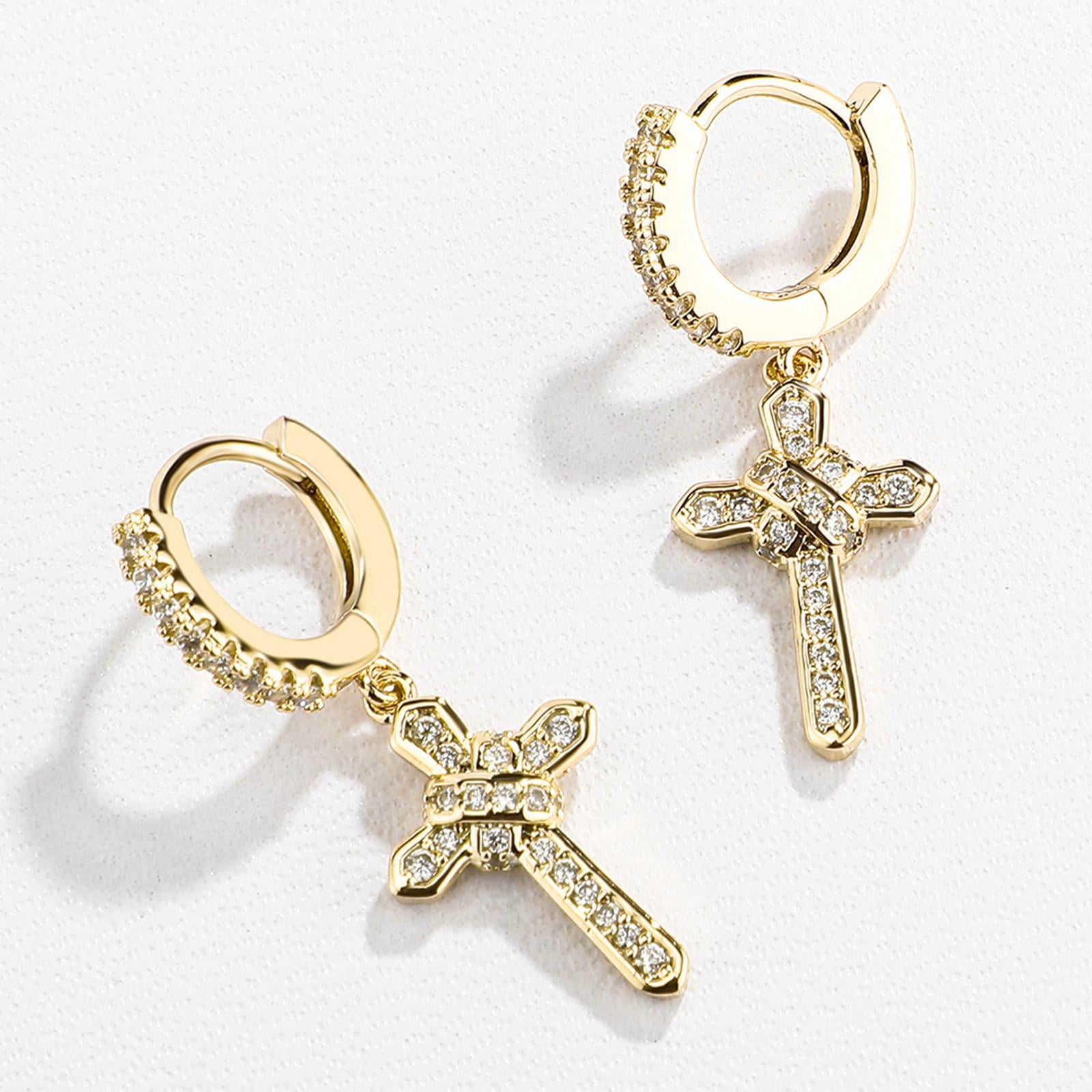 Luxe Cross Design Moissanite Hoop Earrings