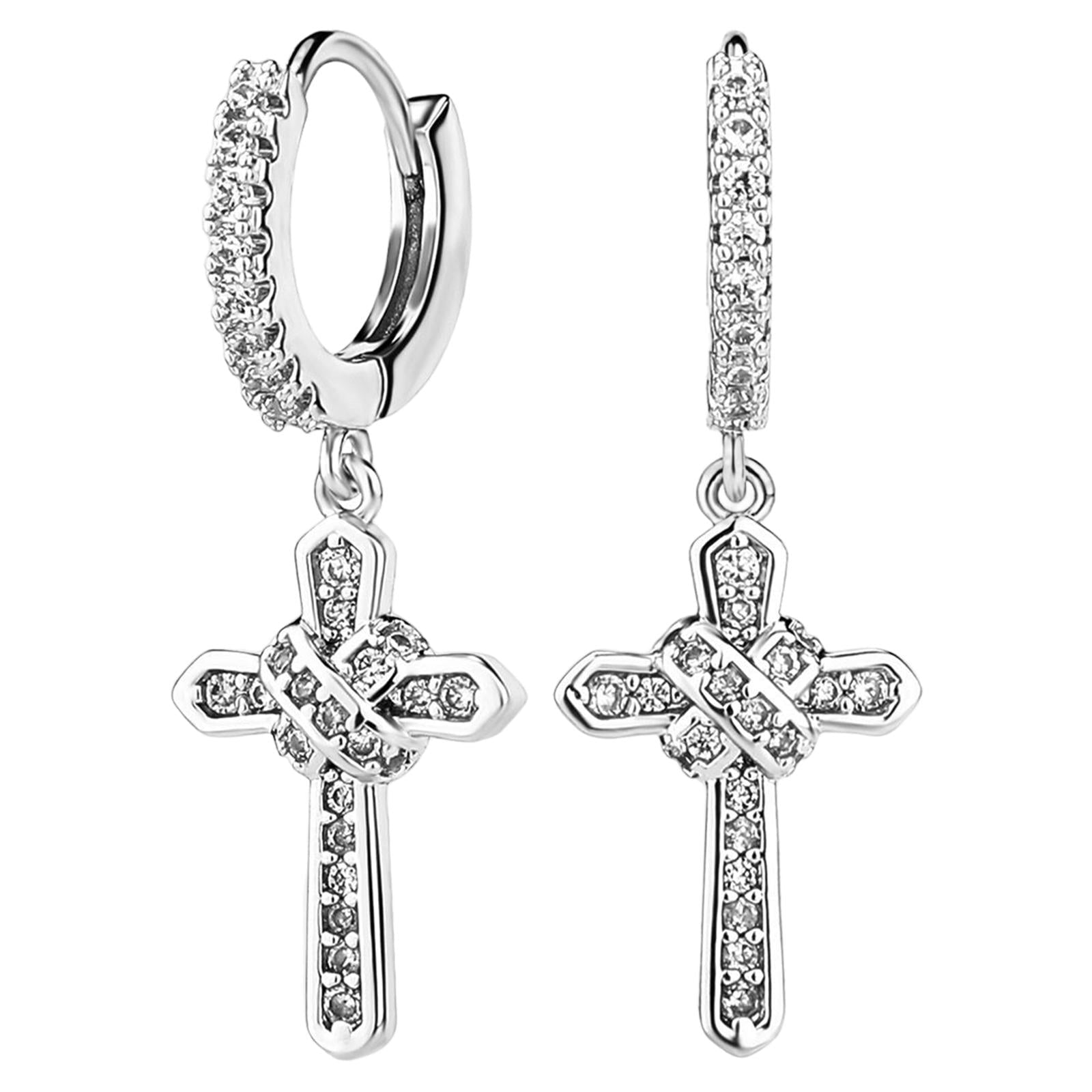 Luxe Cross Design Moissanite Hoop Earrings