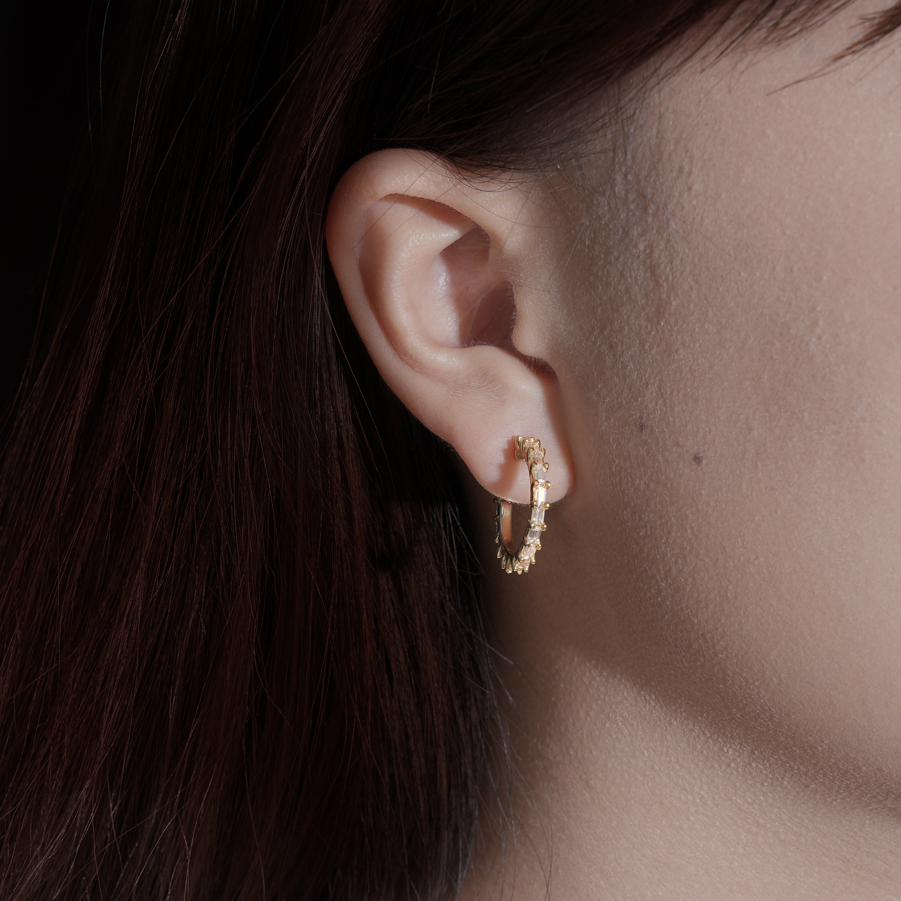 Sparkling Baguette Cut Moissanite Hoop Earrings 2.25T.W.CT