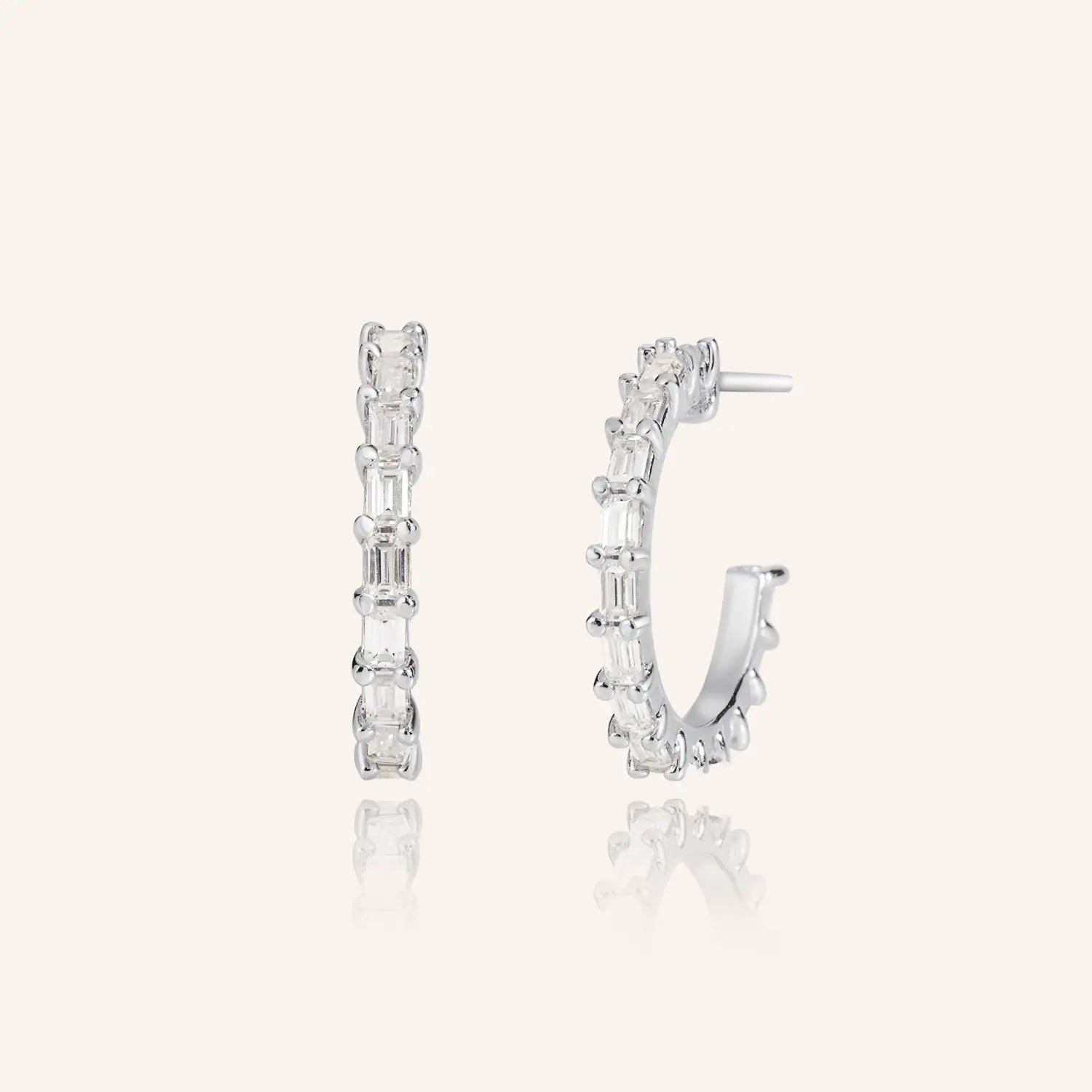 Sparkling Baguette Cut Moissanite Hoop Earrings 2.25T.W.CT