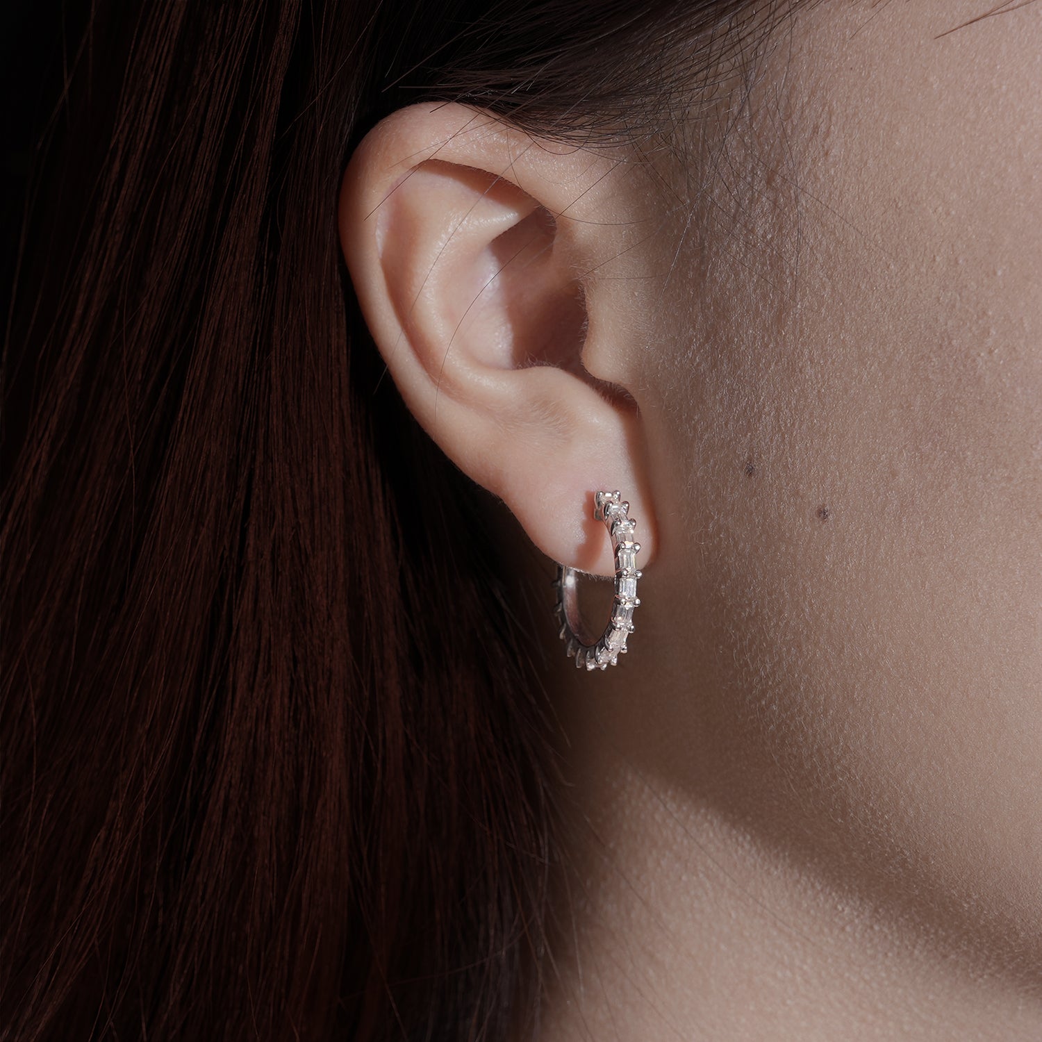 Sparkling Baguette Cut Moissanite Hoop Earrings 2.25T.W.CT