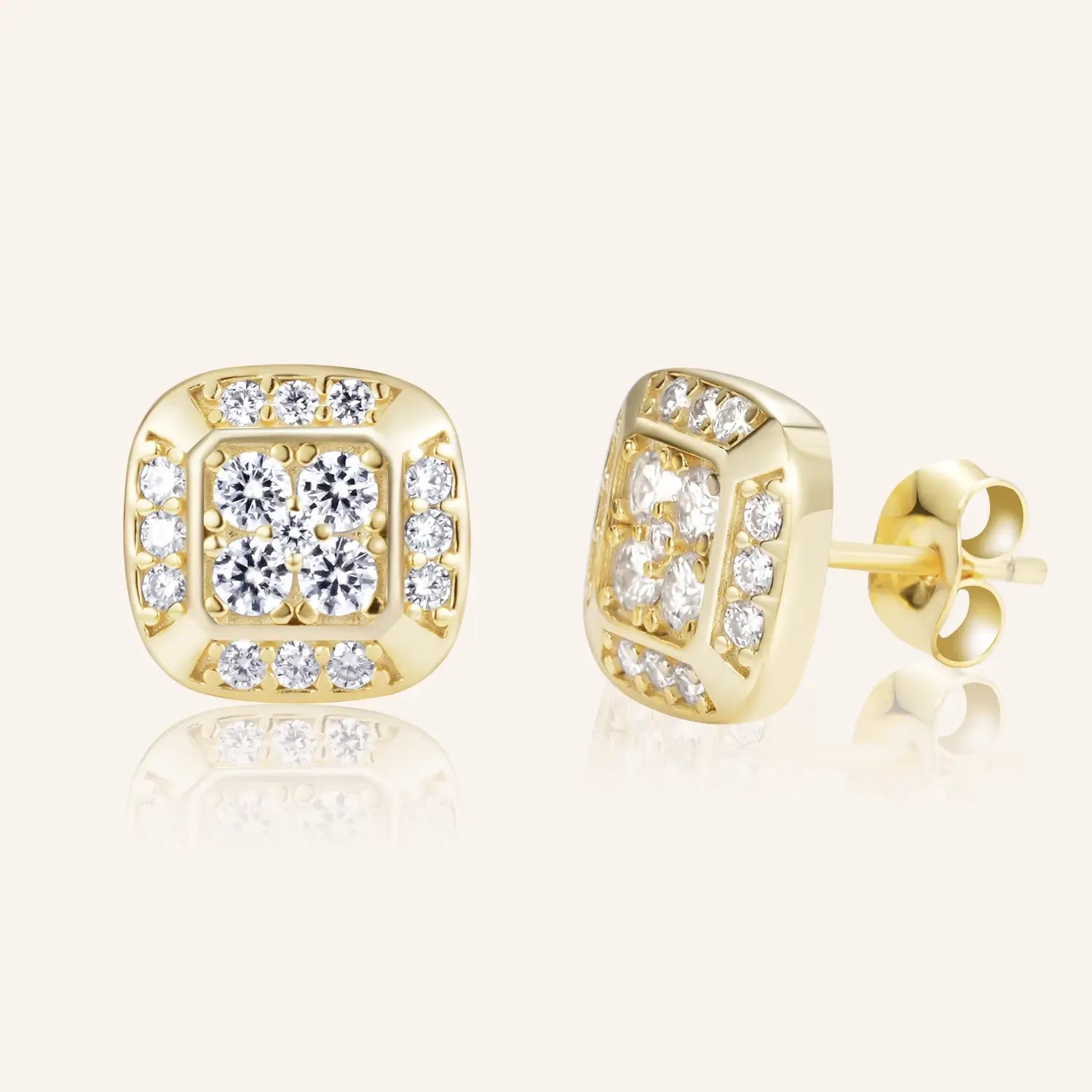 Cushion Shape Pave Moissanite Diamond Stud Earrings
