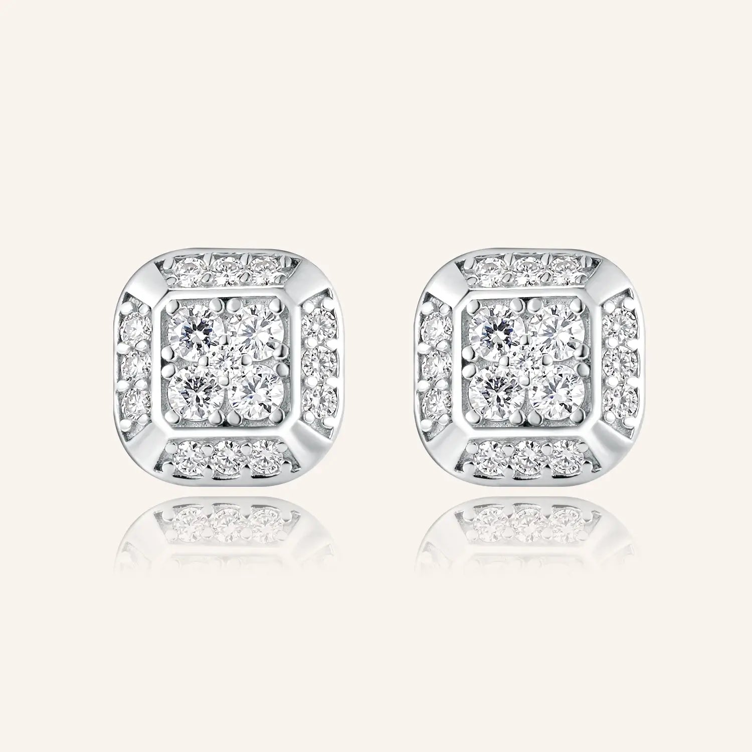 Cushion Shape Pave Moissanite Diamond Stud Earrings