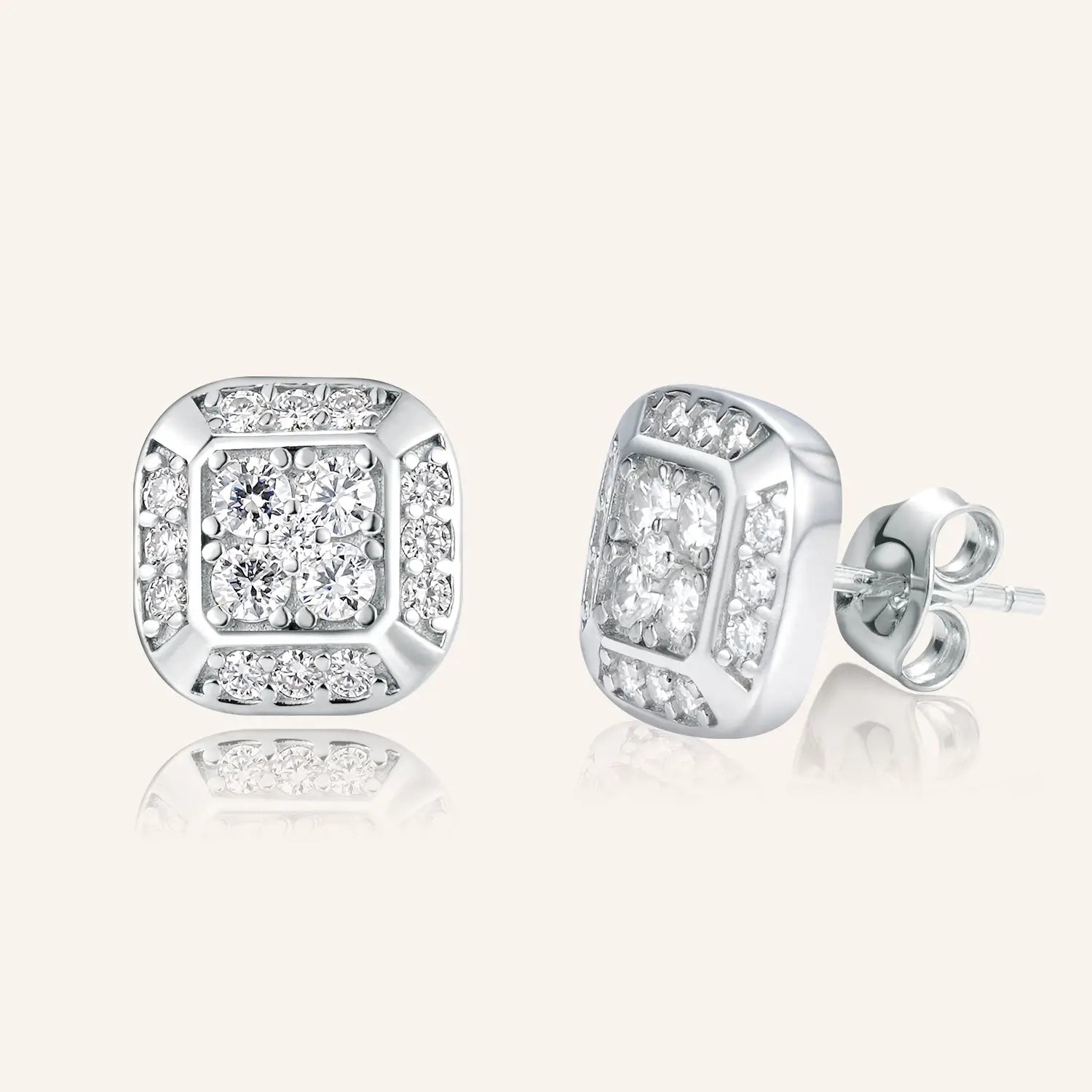 Cushion Shape Pave Moissanite Diamond Stud Earrings
