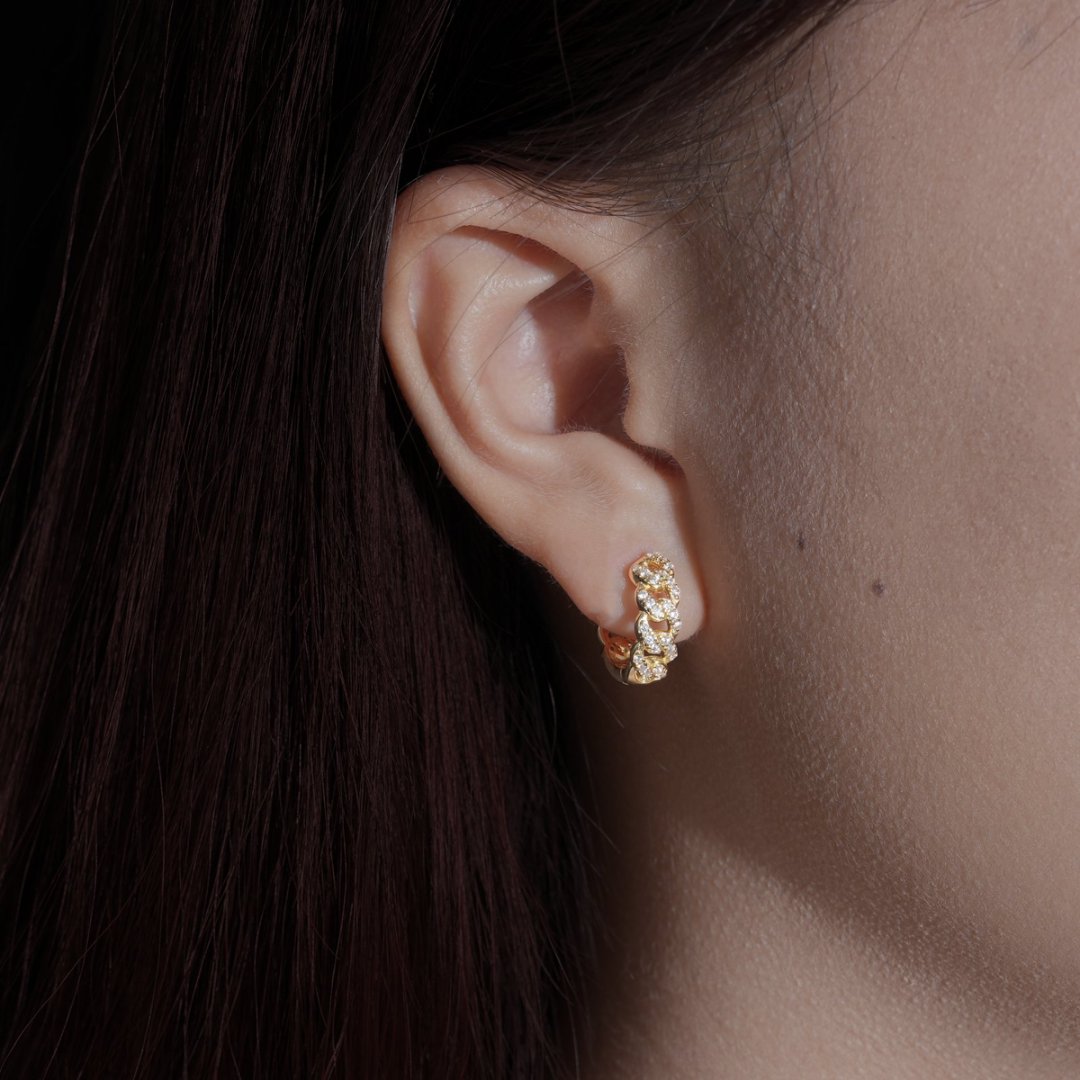 Sparkle Pave Cuban Moissanite Hoop Earrings