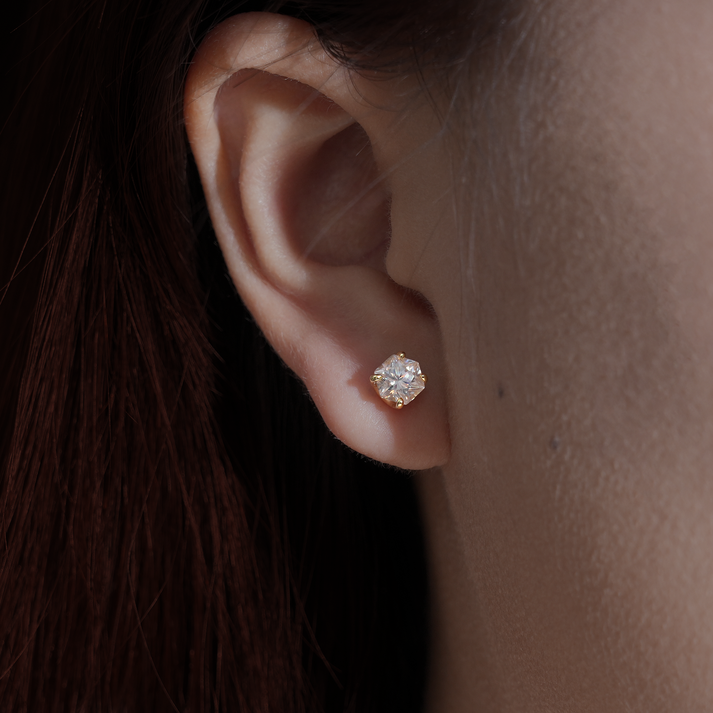 Hexagon Cut Moissanite Cross Barbell Screw Back Earrings