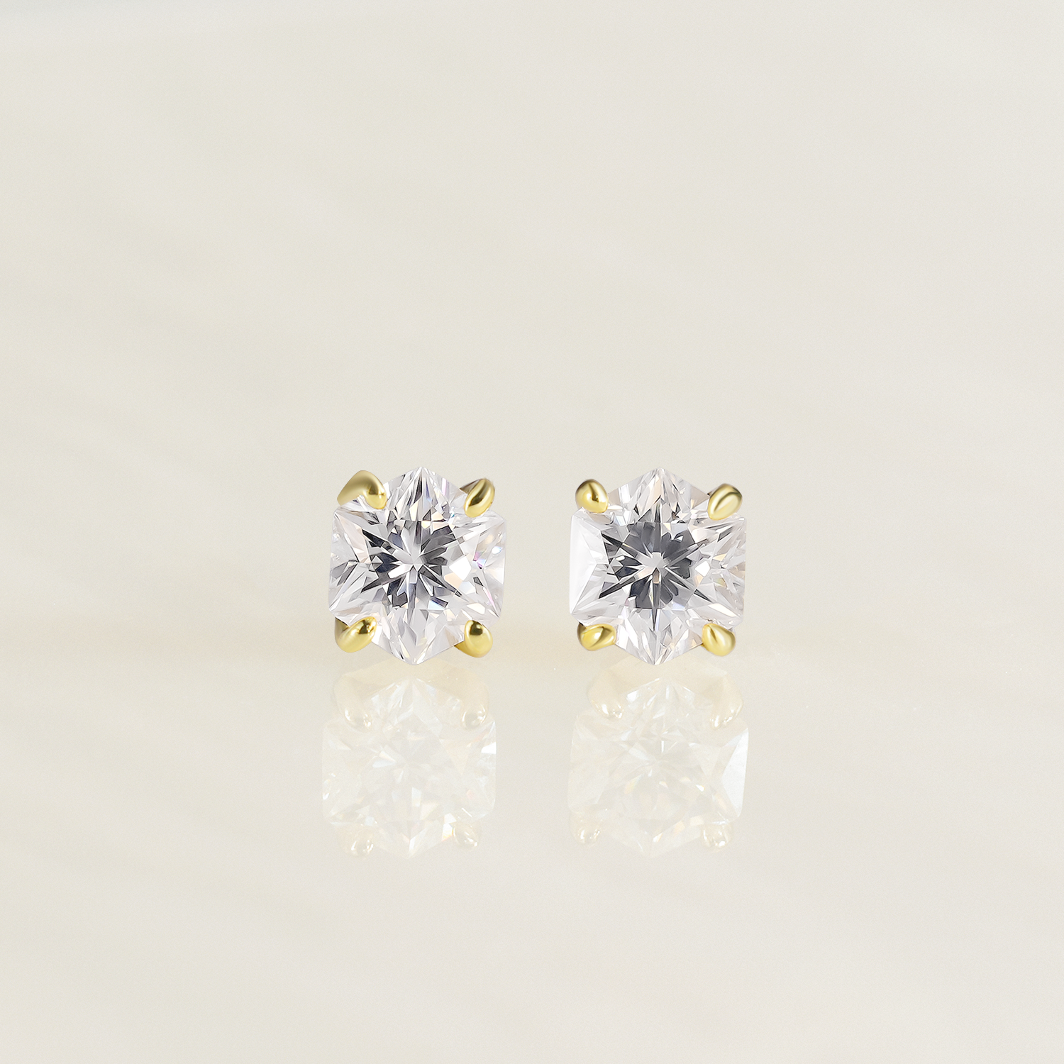 Hexagon Cut Moissanite Cross Barbell Screw Back Earrings