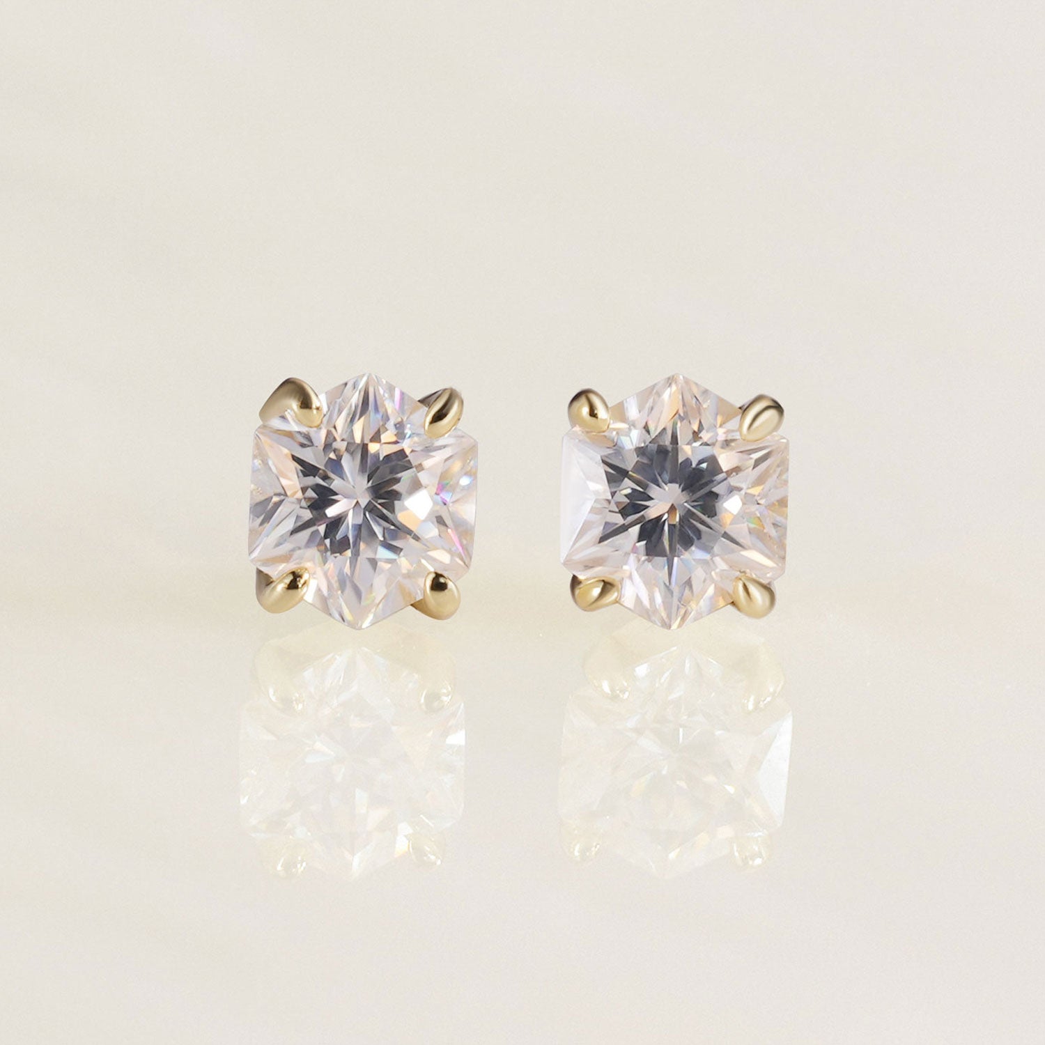 Hexagon Cut Moissanite Cross Barbell Screw Back Earrings