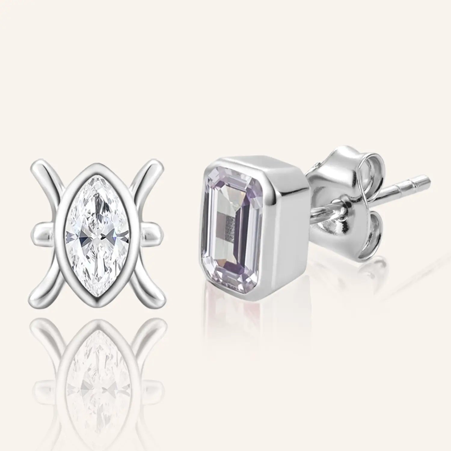 14K White Gold Plated Pisces Zodiac Silver Moissanite Diamond Stud Earrings