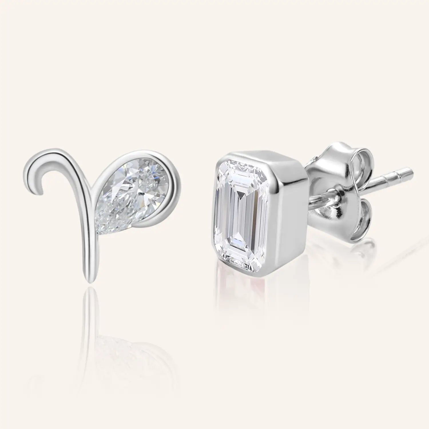 14K White Gold Plated Aries Zodiac Silver Moissanite Diamond Stud Earrings