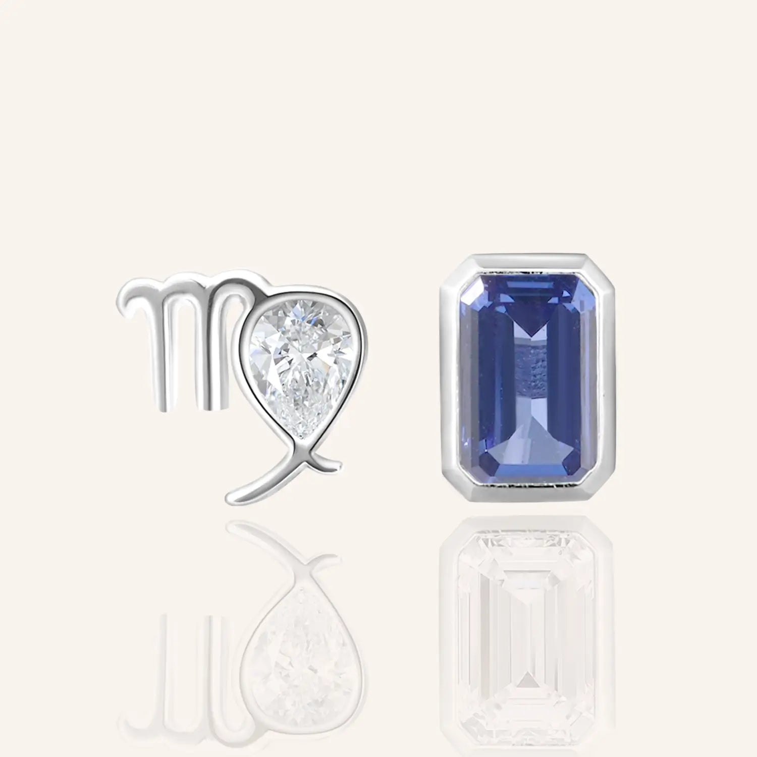 14K White Gold Plated Libra Zodiac Silver Moissanite Diamond Stud Earrings