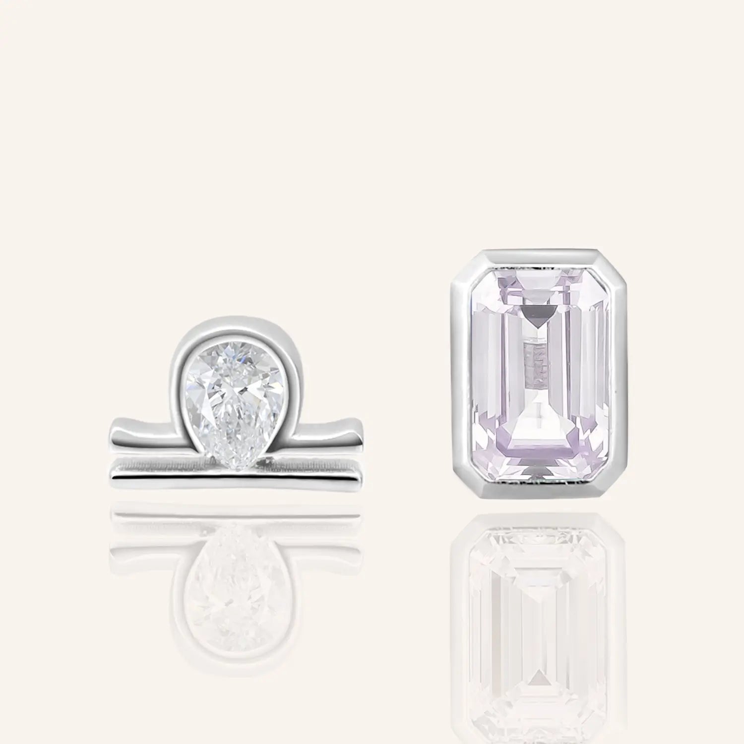 14K White Gold Plated Libra Zodiac Silver Moissanite Diamond Stud Earrings