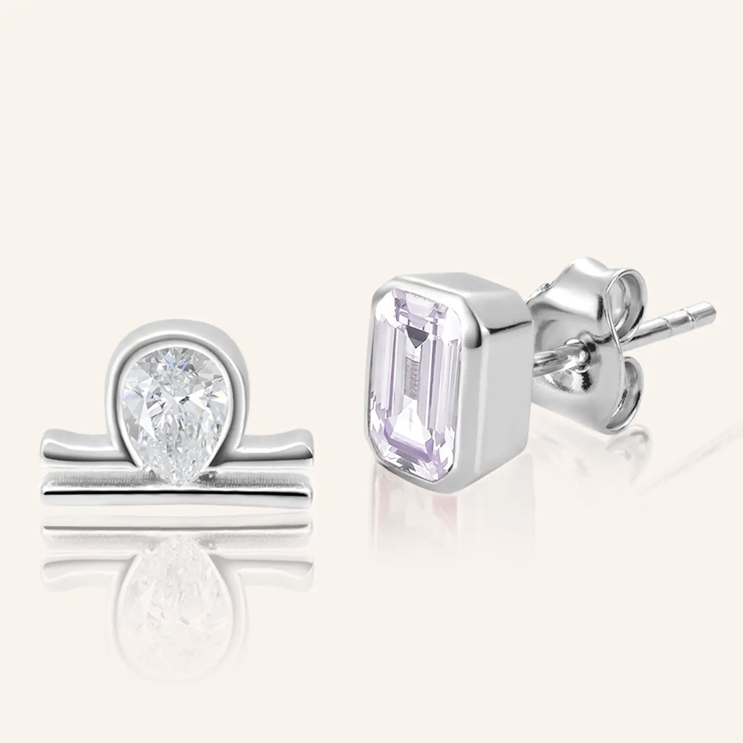 14K White Gold Plated Libra Zodiac Silver Moissanite Diamond Stud Earrings