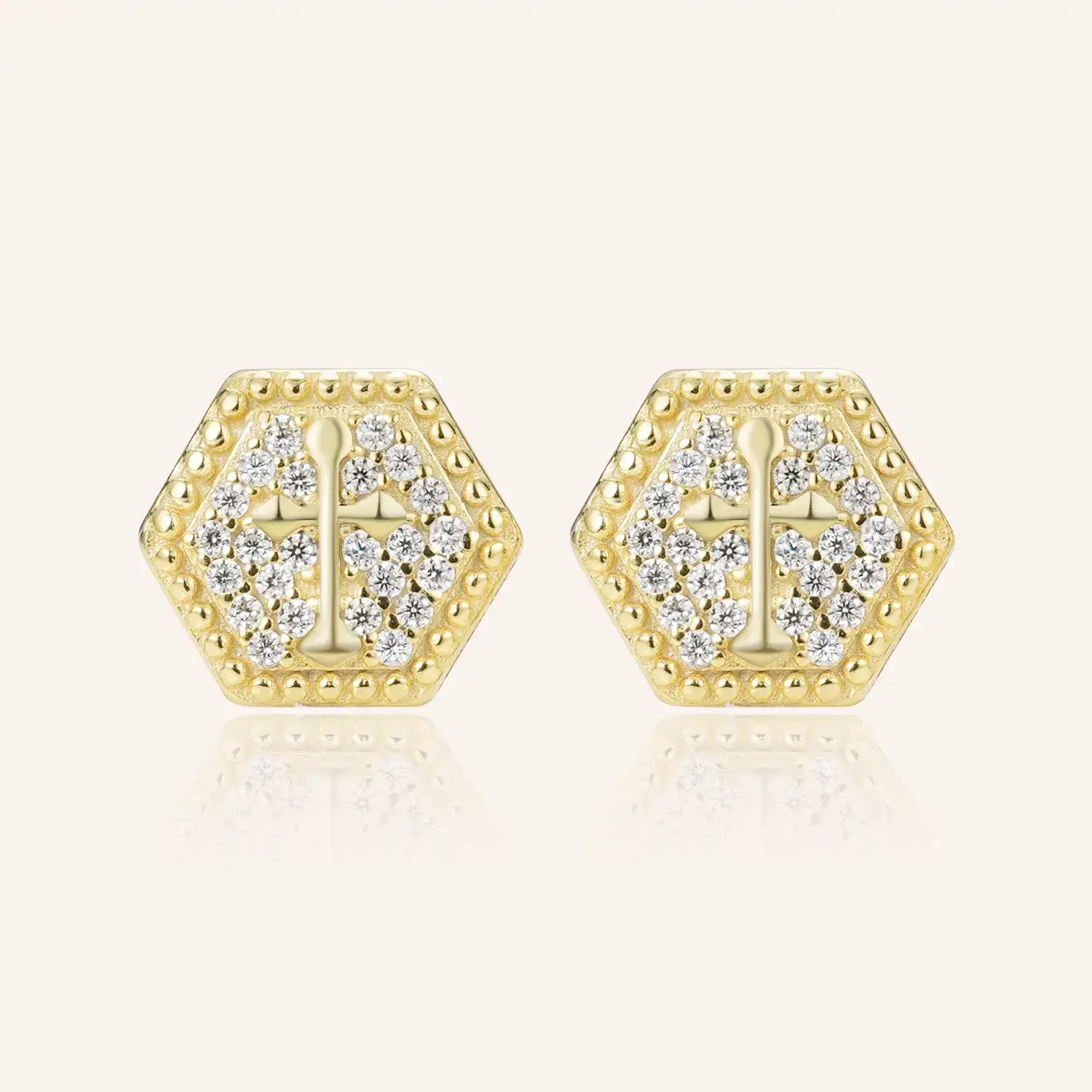 Hexagonal Shield Pavé Moissanite Diamonds Stud Earrings