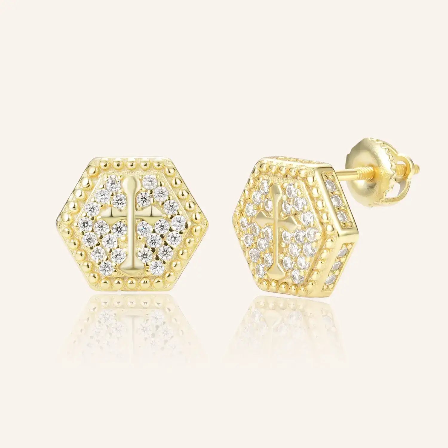 Hexagonal Shield Pavé Moissanite Diamonds Stud Earrings