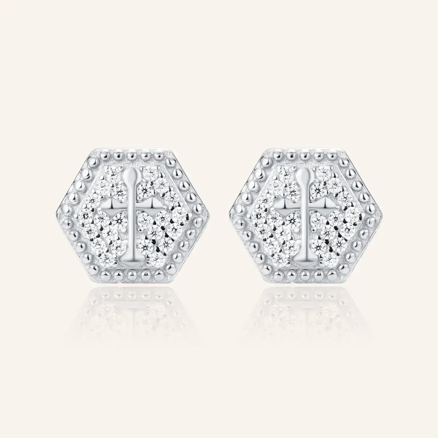 Hexagonal Shield Pavé Moissanite Diamonds Stud Earrings