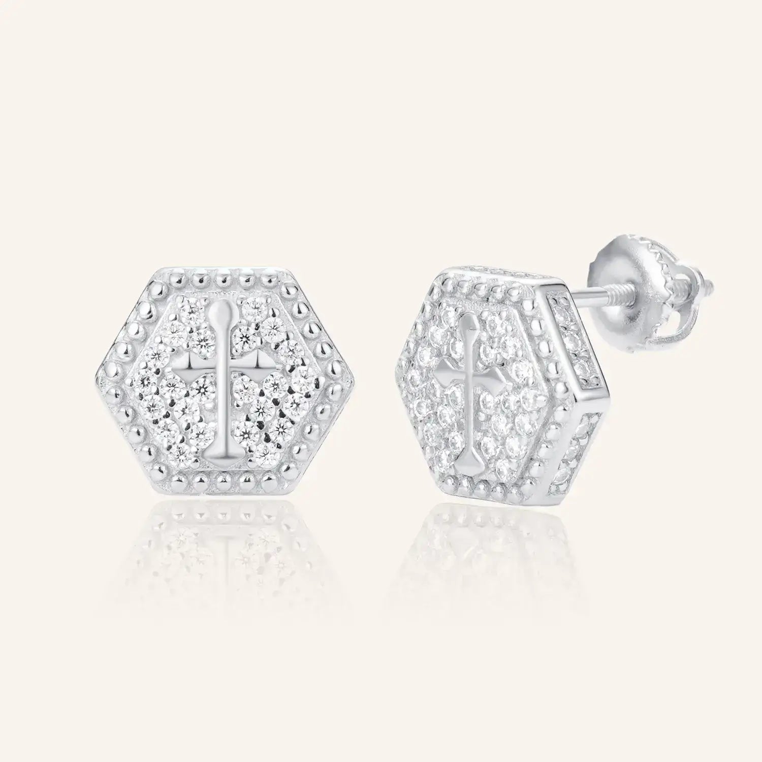 Hexagonal Shield Pavé Moissanite Diamonds Stud Earrings