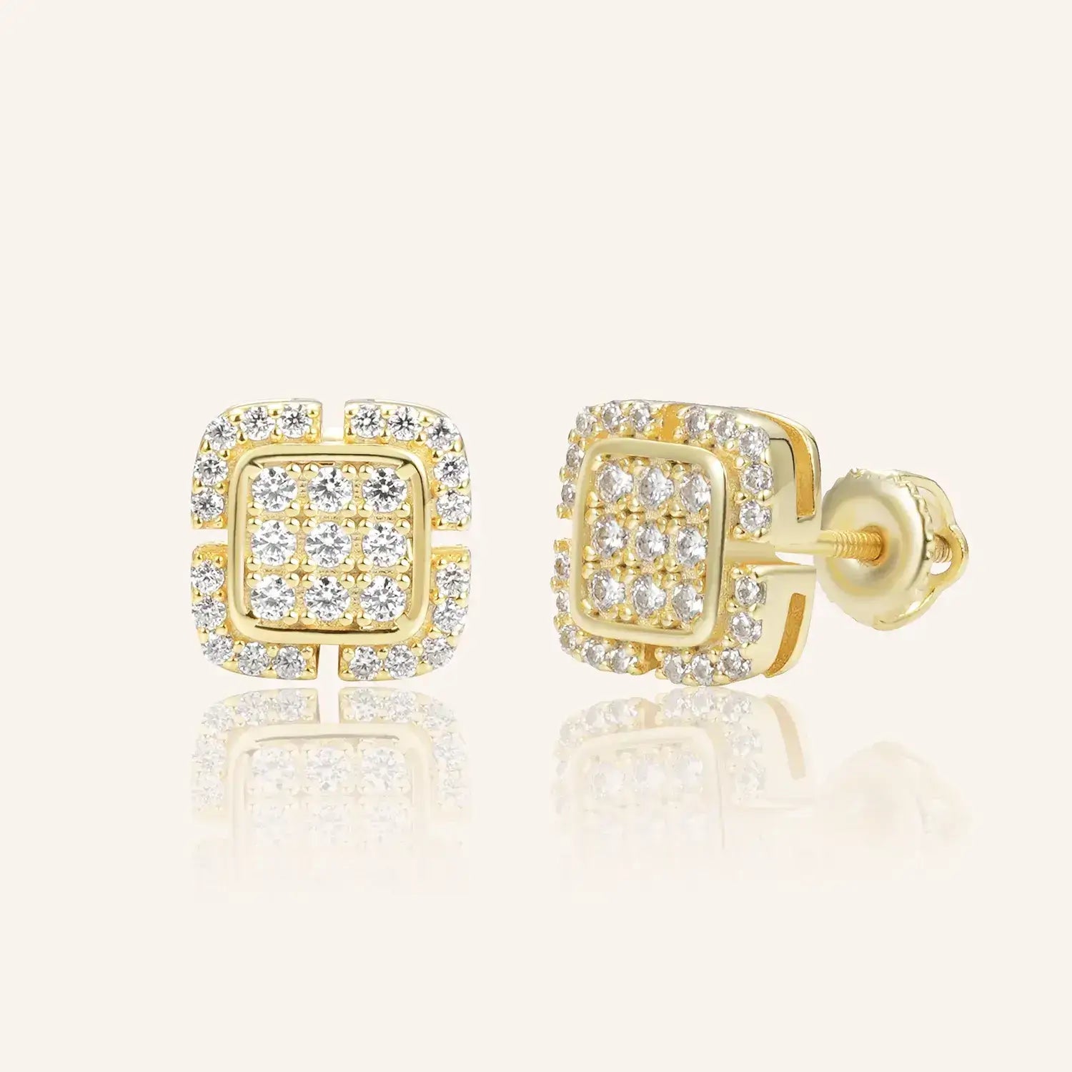 Cushion-shaped Double-layer Pavé-set Moissanite Diamond Stud Earrings