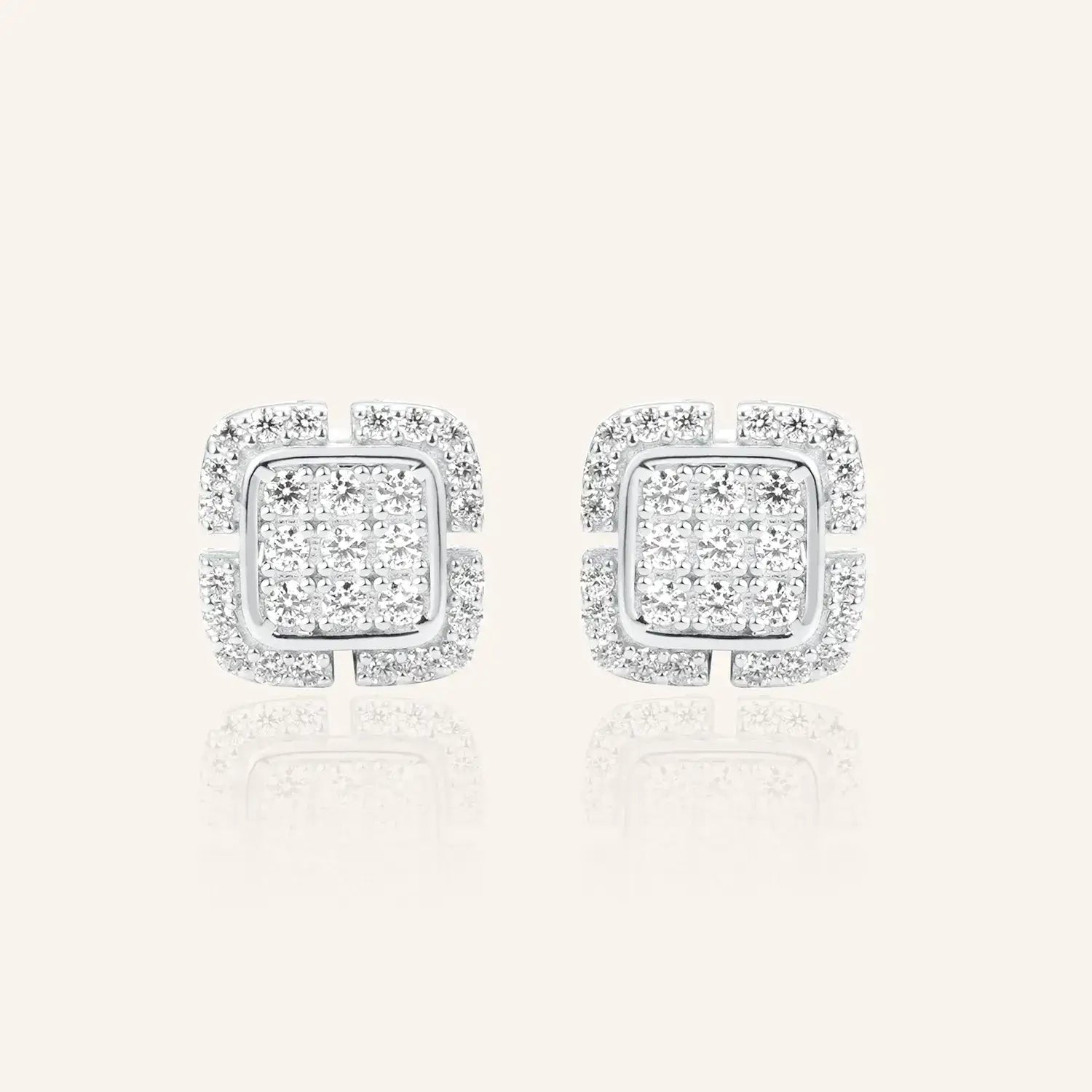 Cushion-shaped Double-layer Pavé-set Moissanite Diamond Stud Earrings