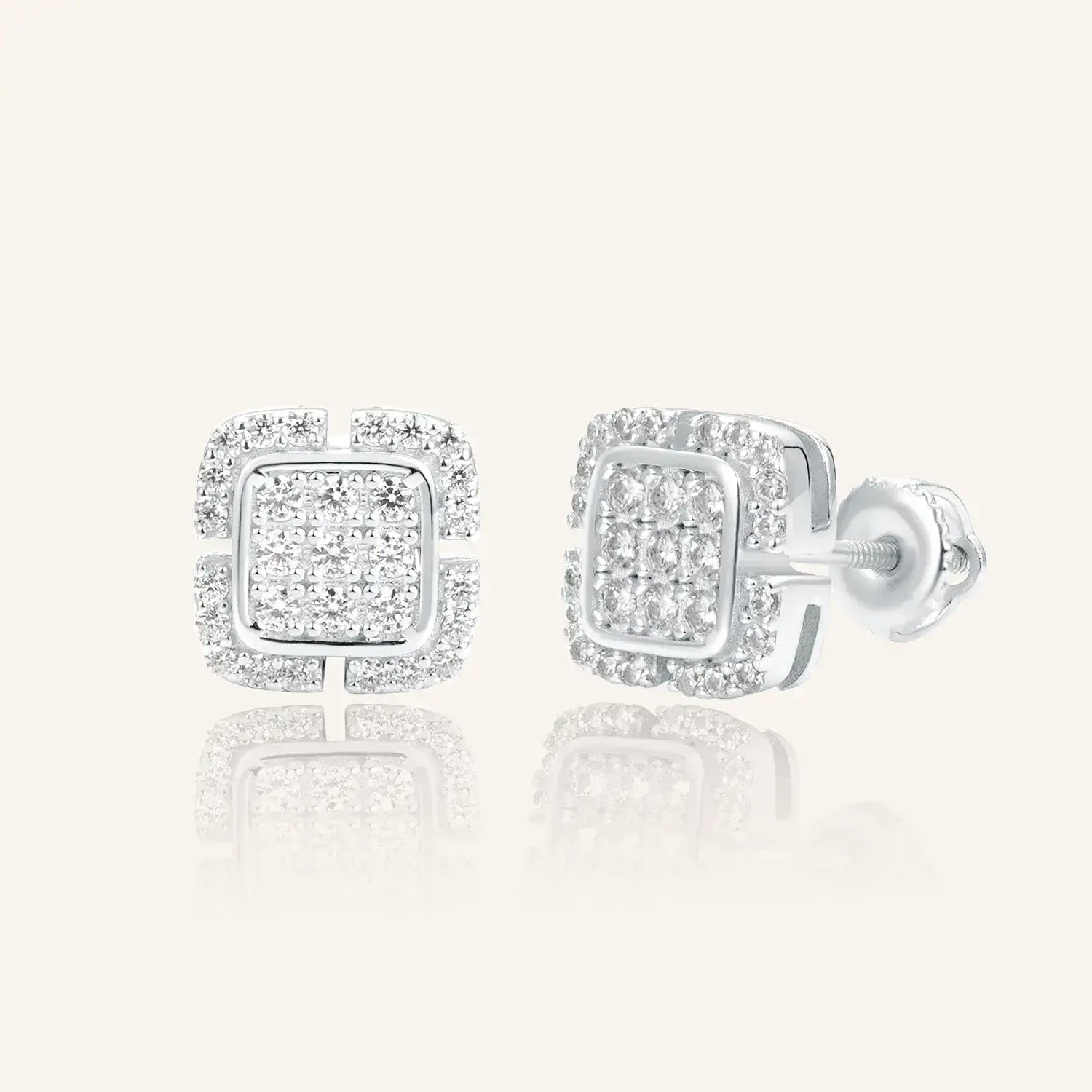 Cushion-shaped Double-layer Pavé-set Moissanite Diamond Stud Earrings