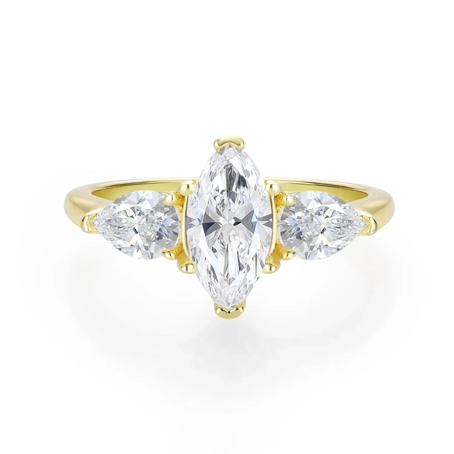 1CT Pear Cut Moissanite Three Stones Engagement Ring