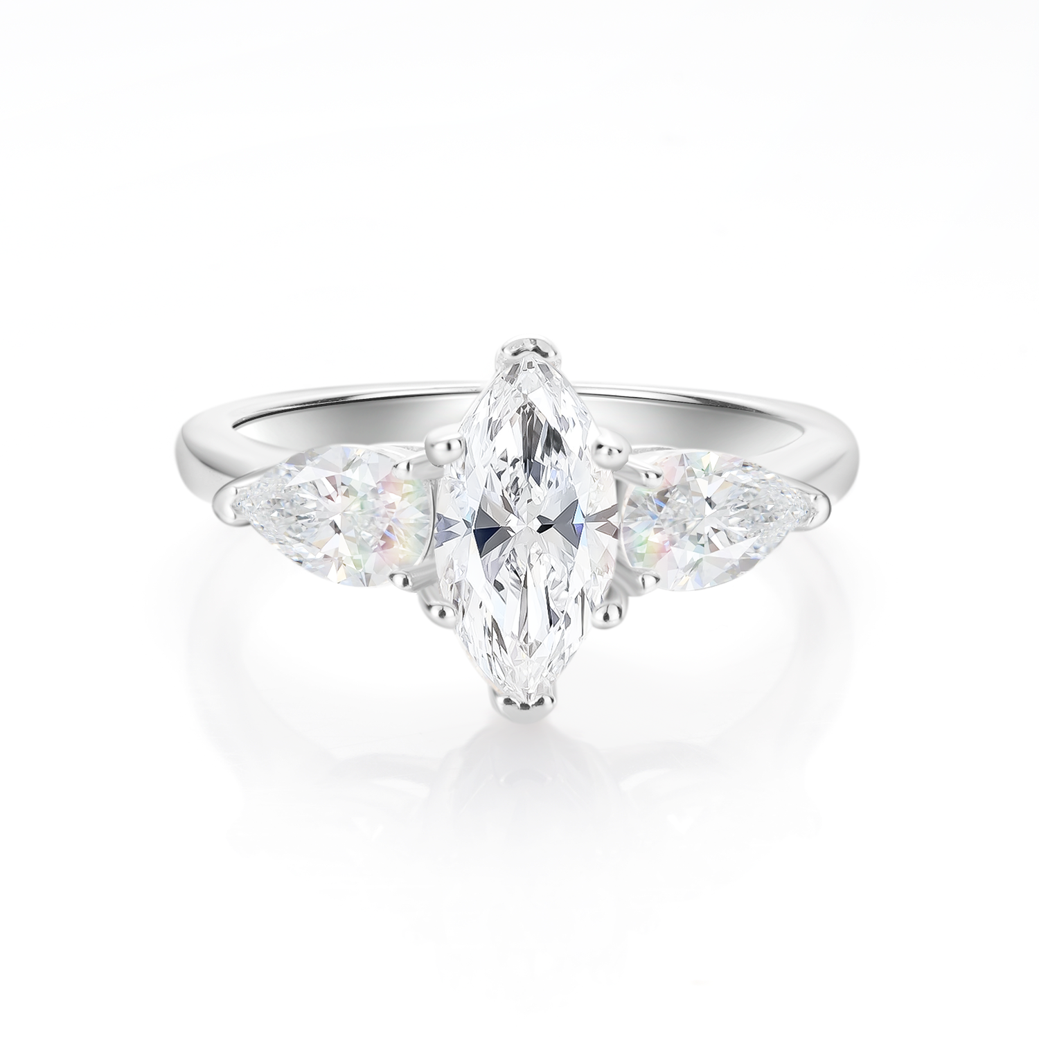 1CT Pear Cut Moissanite Three Stones Engagement Ring