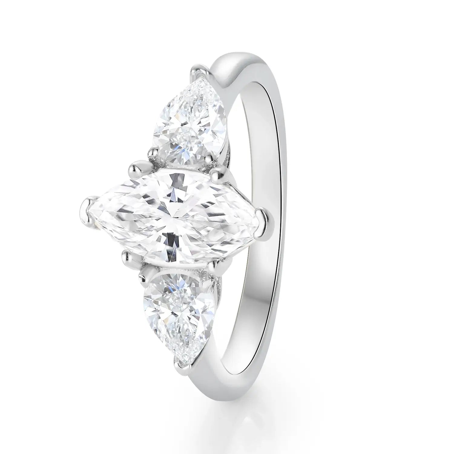 1CT Pear Cut Moissanite Three Stones Engagement Ring