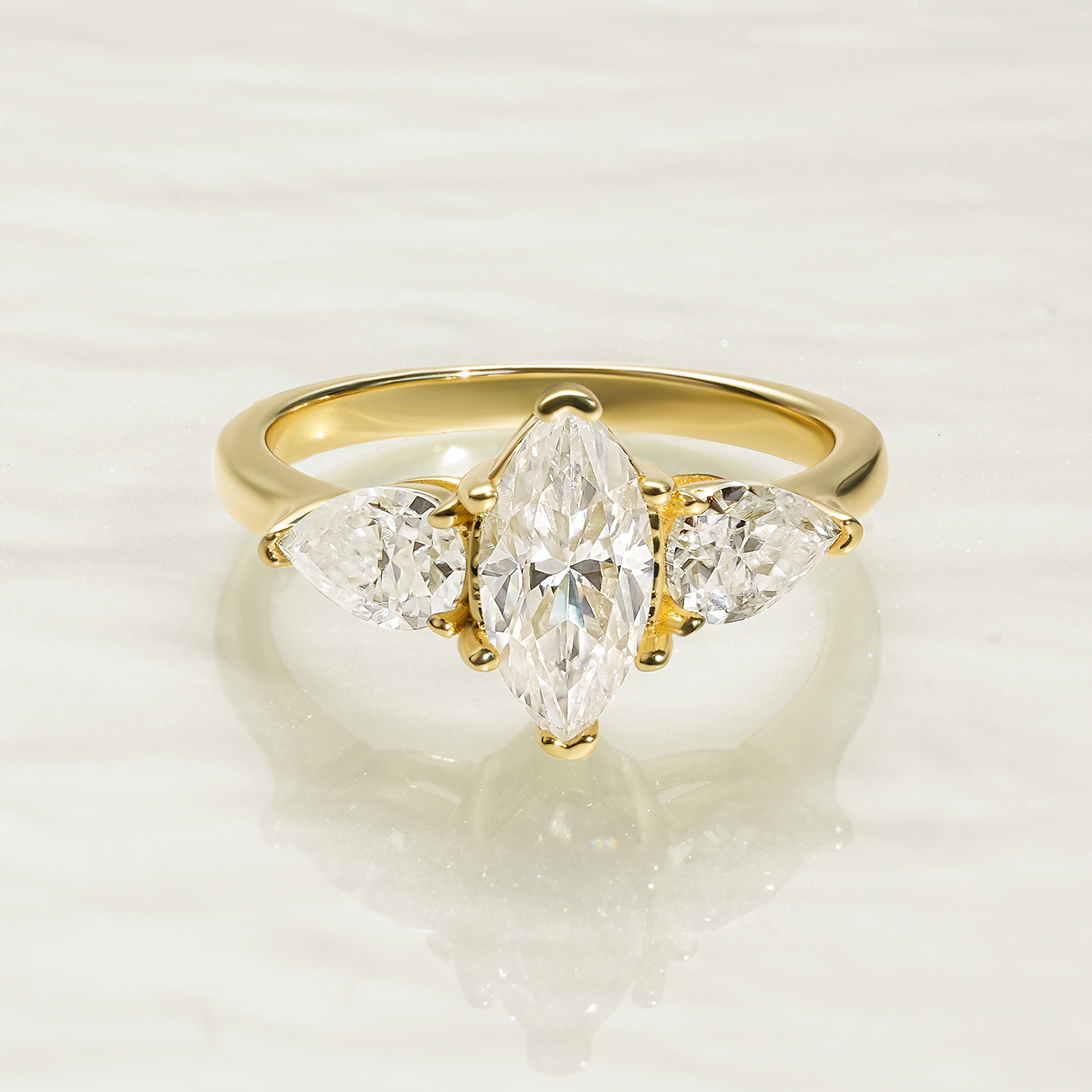 1CT Pear Cut Moissanite Three Stones Engagement Ring