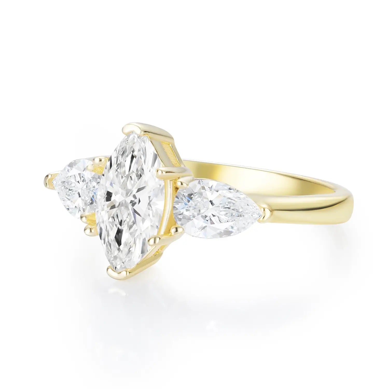 1CT Pear Cut Moissanite Three Stones Engagement Ring