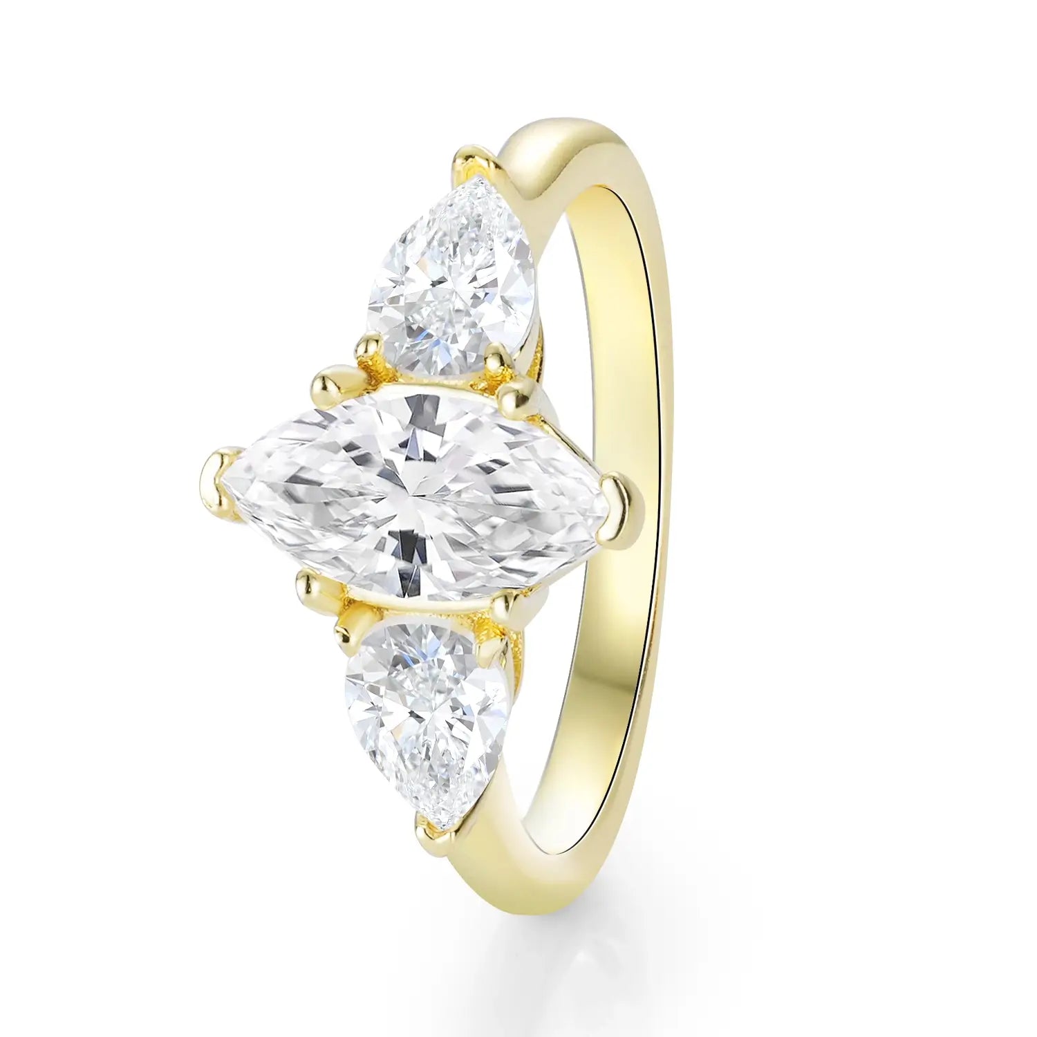 1CT Pear Cut Moissanite Three Stones Engagement Ring