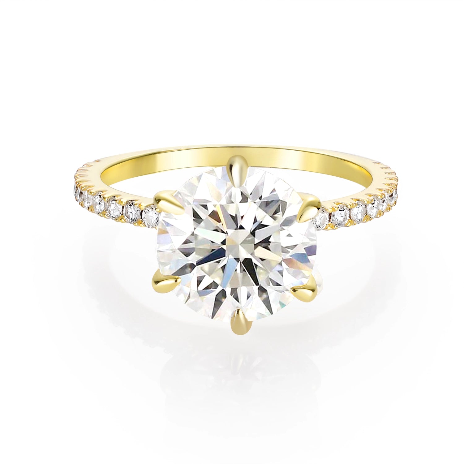 14K Gold Plated Solitaire Round Brilliant Cut Moissanite Diamond Accent Engagement Ring