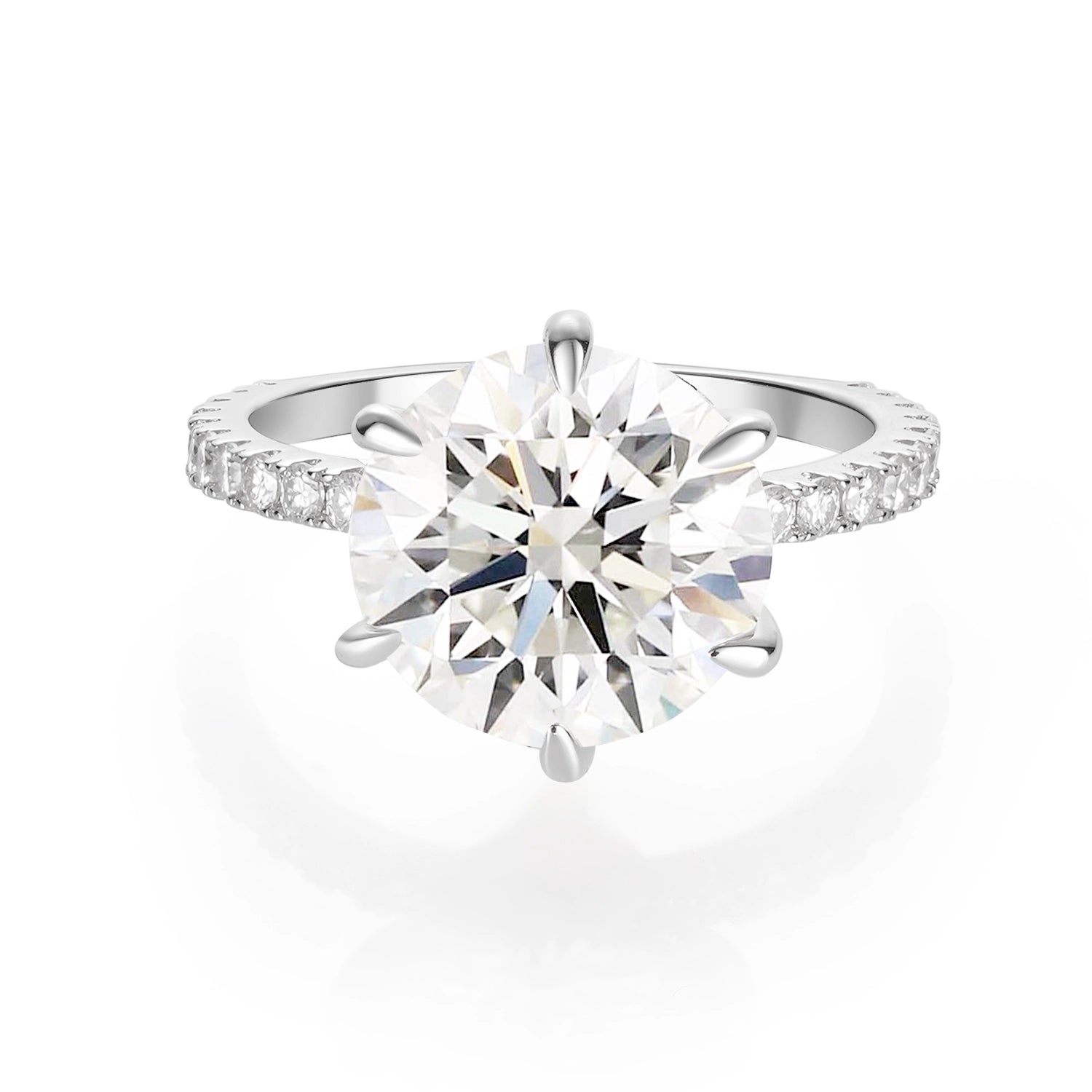 14K Gold Plated Hidden Halo Round Brillant Cut Moissanite Diamond Accent Engagement Ring