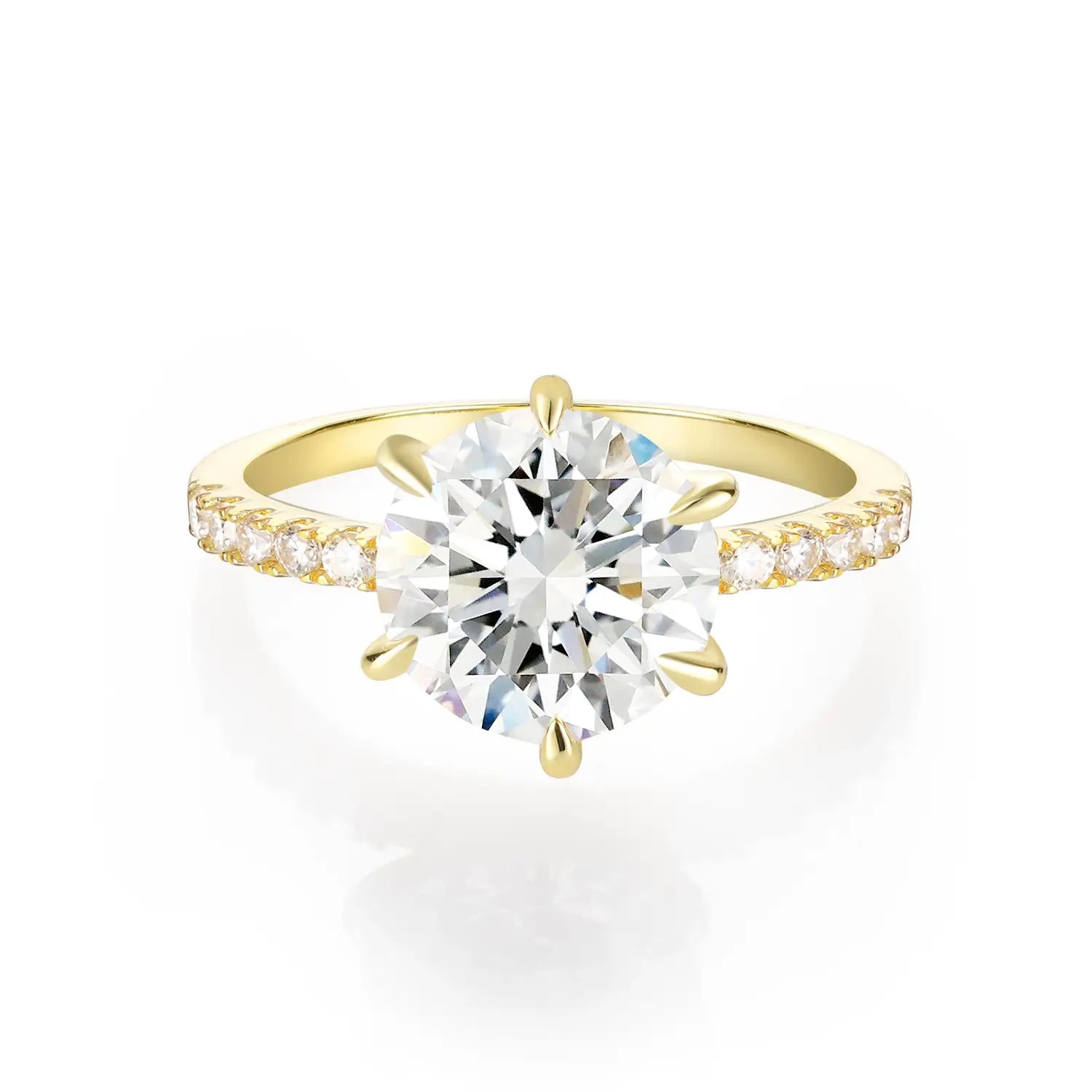 14K Gold Plated Solitaire Round Brillant Cut Moissanite Diamond Accent Engagement Ring