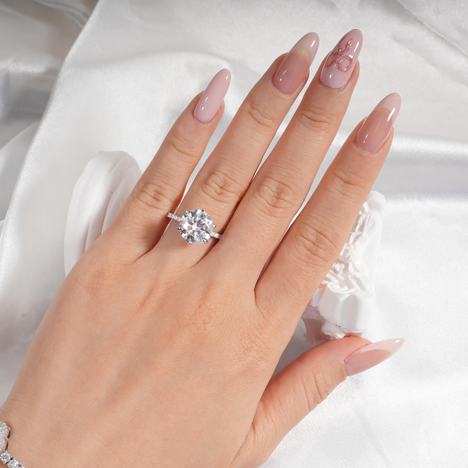 14K Gold Plated Solitaire Round Brillant Cut Moissanite Diamond Accent Engagement Ring