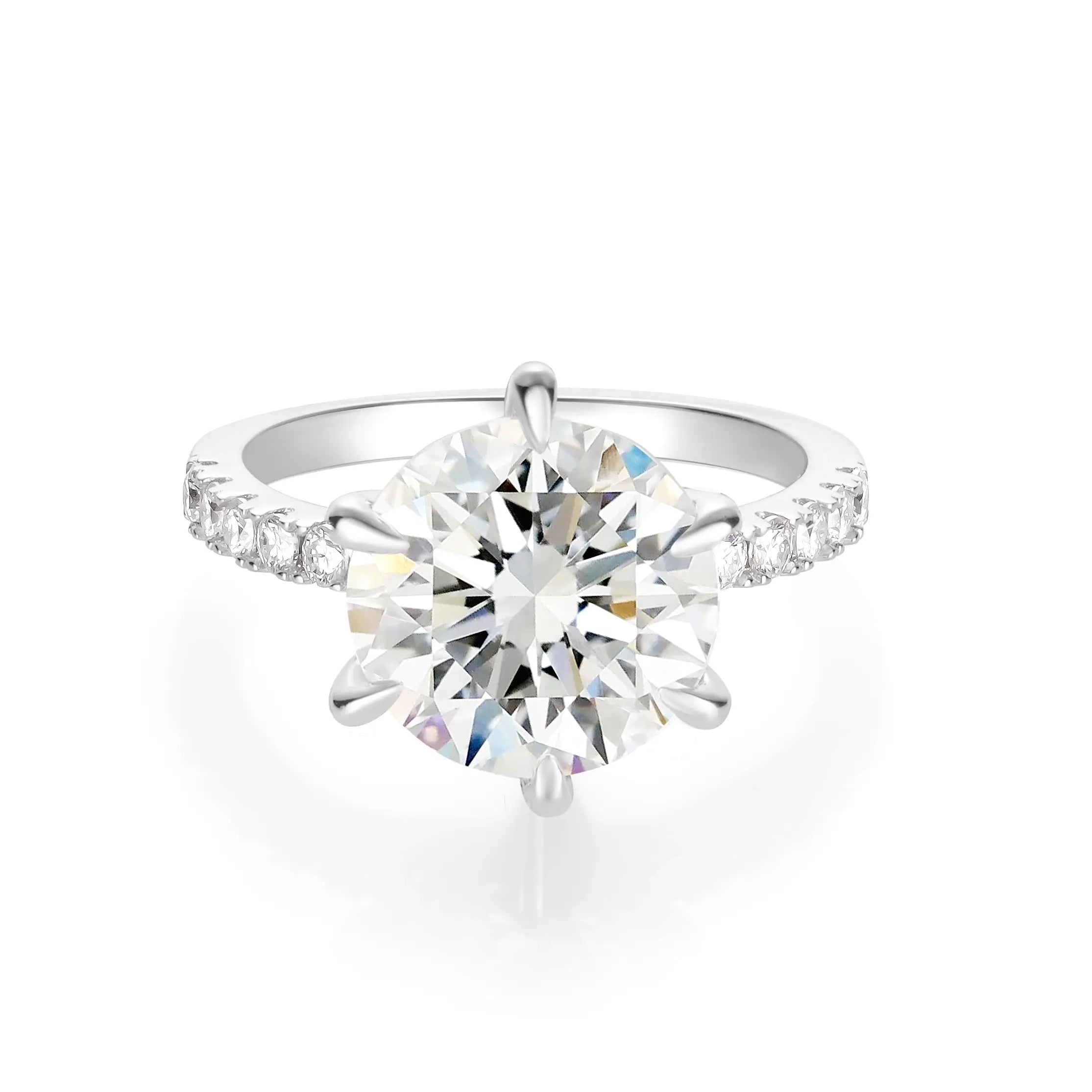 14K Gold Plated Solitaire Round Brillant Cut Moissanite Diamond Accent Engagement Ring