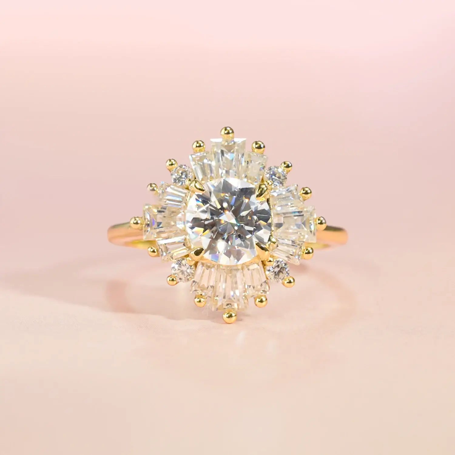 Art Deco Ring 2.9 CTW Round Cut Moissanite Diamond Ring 14K Gold Plated Vintage Anniversary Engagement Ring